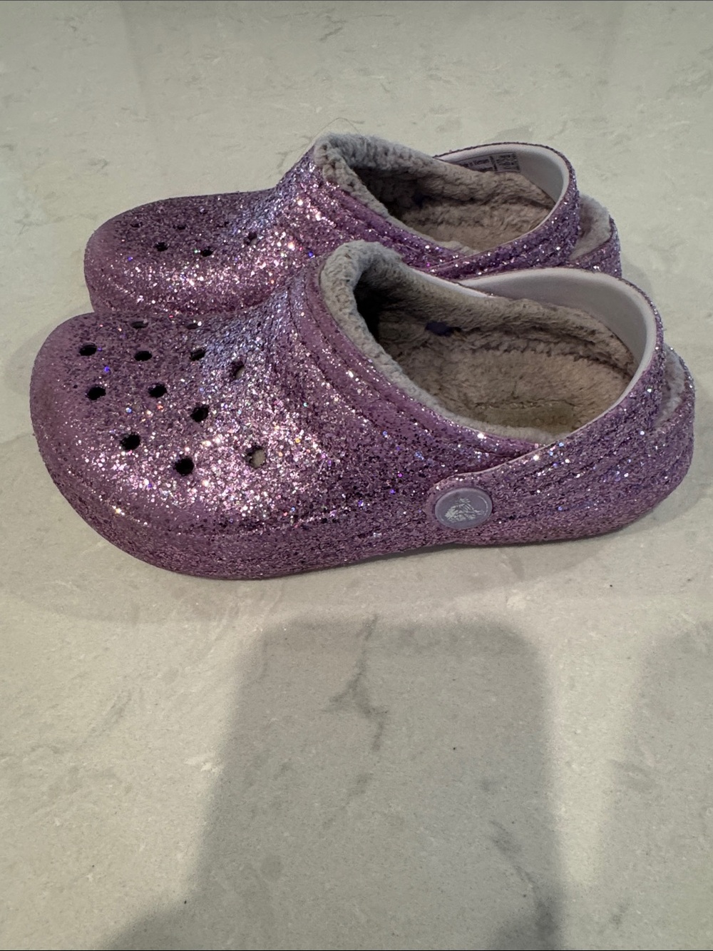 Crocs Kids Glitter Faux-Fur Lined Classic Clogs - Purple Size 13C